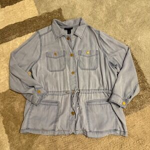 Lane Bryant Utility Jacket Light Blue Drawstring Waist Button Front LS Women